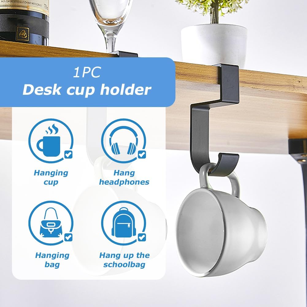 Desk Cup Holder Clamp W/Desk Hook,Large Anti-Spill Cup Holder Clamp, Easy to tall Table Cup Holder,Desk Drink Bottle Holder for Coffee Mups,Water