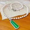 Retro High-Quality Natural Bead Green Chalcedony Sweater Chain Necklace Autumn And Winter New Models