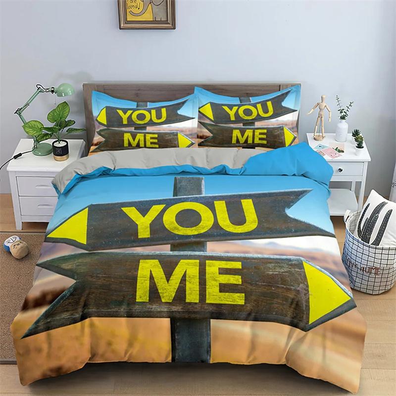 

You and Me Duvet Cover Valentine Theme Romantic Couple Bedding Polyester Quilt Cover for Adults Creative Marry Decoration 135x200cm 2pcs