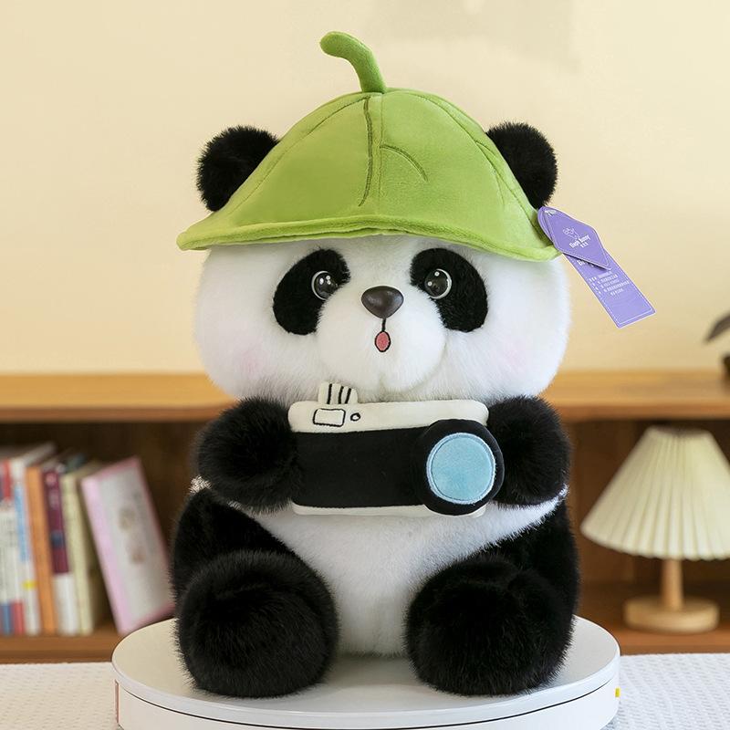 Lotus Leaf Hat Camera Panda Plush Toy Cartoon Stuffed Doll Decoration Gift Kids