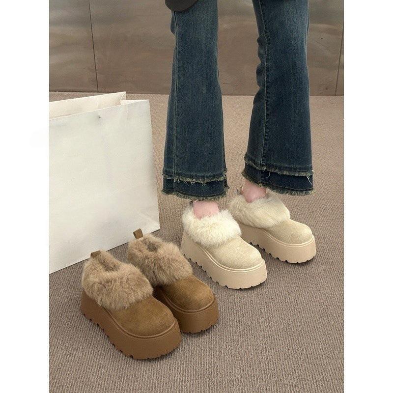 Small Heightened Thick-soled Snow Boots 2025 Winter Plush Warm Short Boots Thickened Fluffy Bread Shoes