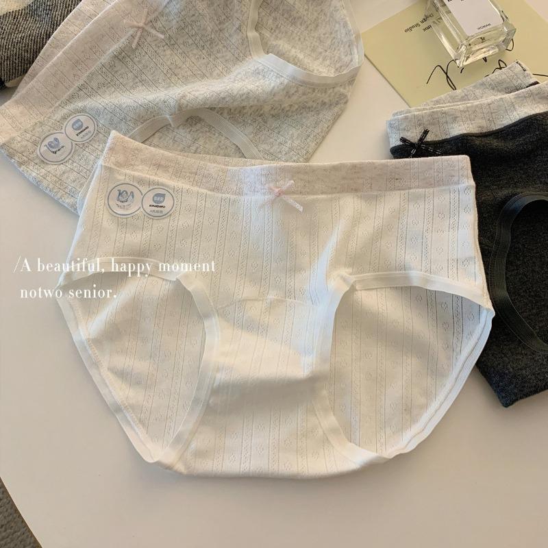 Women's Autumn and Winter Jacquard Cotton Soft 10a Class Antibacterial Extended Crotch Hip Mid Waist Triangle Briefs