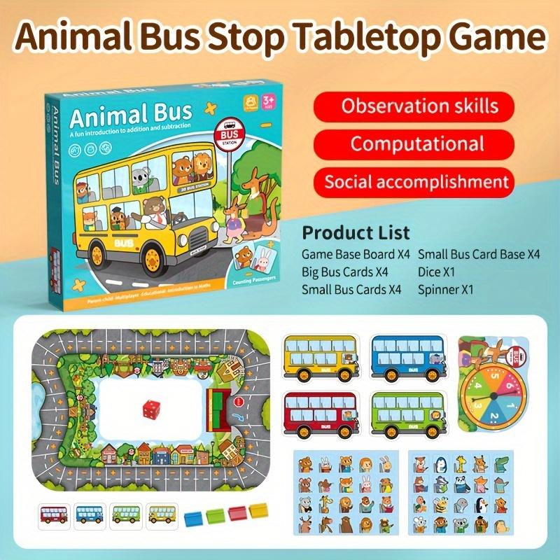 Tierische Bushaltestellen-Spiel, Additions- und Subtraktionszahlen-Spieler-Mathespiele, Vorschulspiele Autospielzeug für 3+, Fahrgäste im Busspiel abholen und absetzen