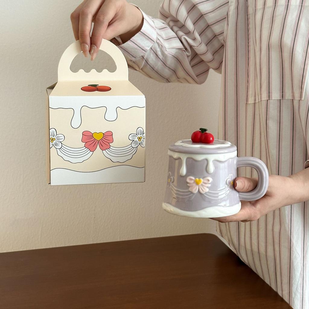 Hochwertige handbemalte Kirschkuchen-Tasse Keramiktasse Trinkwasserbecher Praktisches Geburtstagsgeschenk für Mädchen
