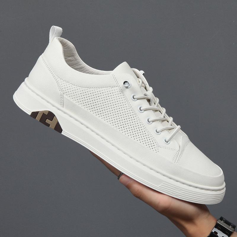 2025 Summer Hollow Perforated Breathable Genuine Leather Casual Board Shoes Men'S Versatile White Shoes Men'S Shoes