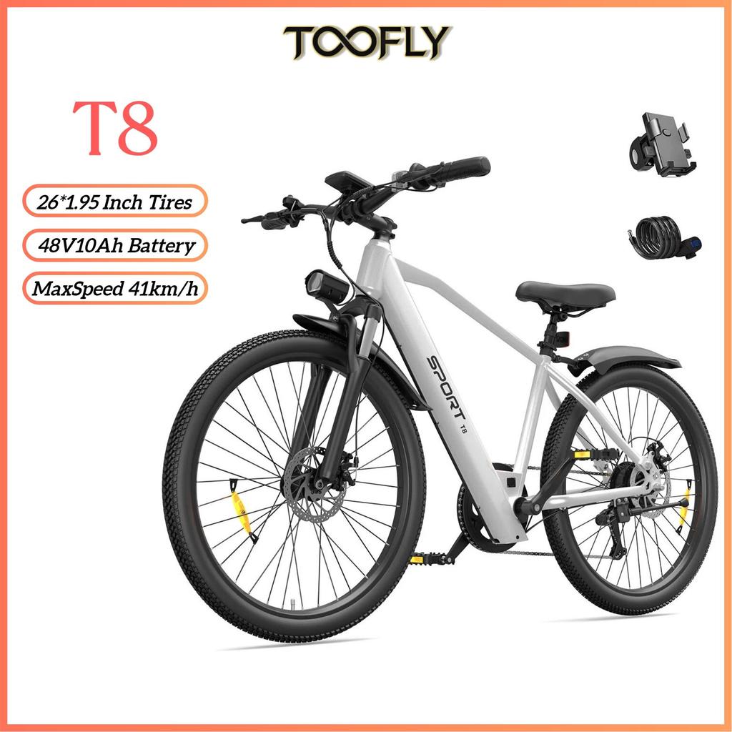 TOOFLY T8 Erwachsenen Elektrofahrrad Max. Geschwindigkeit 41 km/h 48V9.9Ah Akku Stadtwander E-Bike 26*1.95 Zoll Reifen Erwachsenen Elektrofahrrad