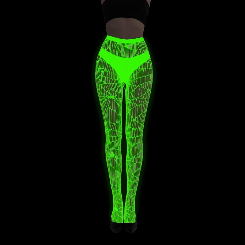 Fluorescent Pantyhose Luminous Fishnet Socks Green Light Sexy Tattoo Lace Body Jacquard Lace Hollow Socks