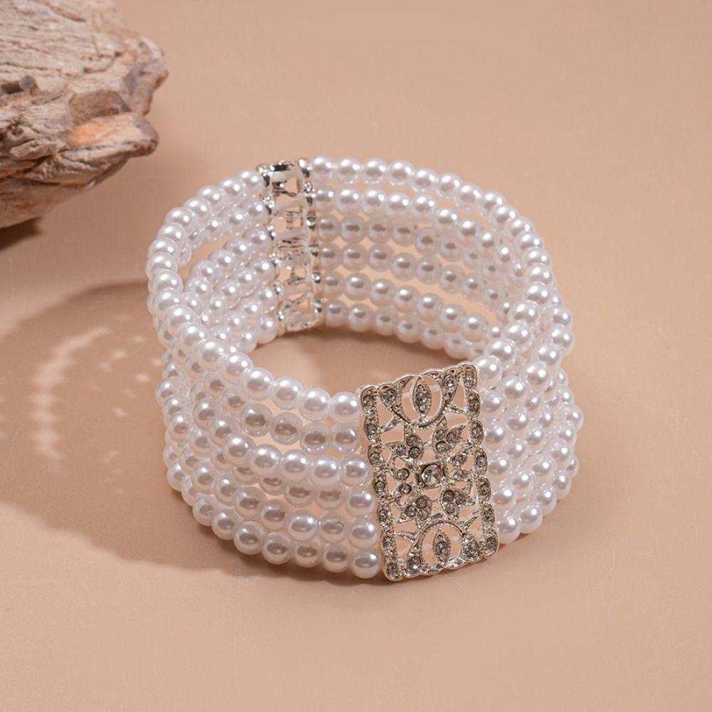 Hollow Square Pearl Bracelet Faux Pearl Pearl Hollow Bracelet Wedding Accessories