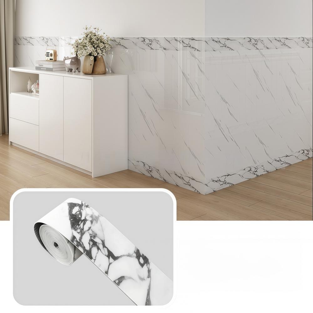 1pc 10cm X 5m PVC Self-Adhesive Marble Baseboard Sticker - Waterproof Skirting Board Protector for Corner Window Sill Home