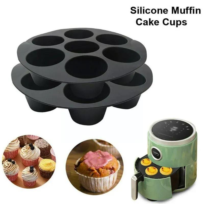 18cm/20cm Silicone Air Fryer Baking Molds 7-cavity Baking Muffin Cups Pan Cake Mold Cupcake Baking Kitchen Cake Gadgets Z3u4