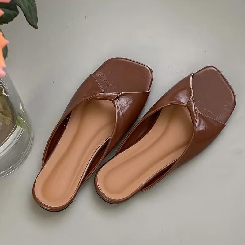Flats Slippers Women Open Toe Sandals Summer Flip Flops Casual Shoes 2025 Trend Beach Slides New Square Toe Shoes Woman Designer