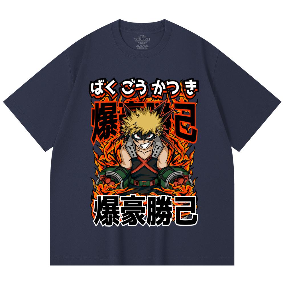 230 Gsm 100% Cotton My Hero Academia V13 Bakugo Print Unisex Heavy Cotton T Shirt
