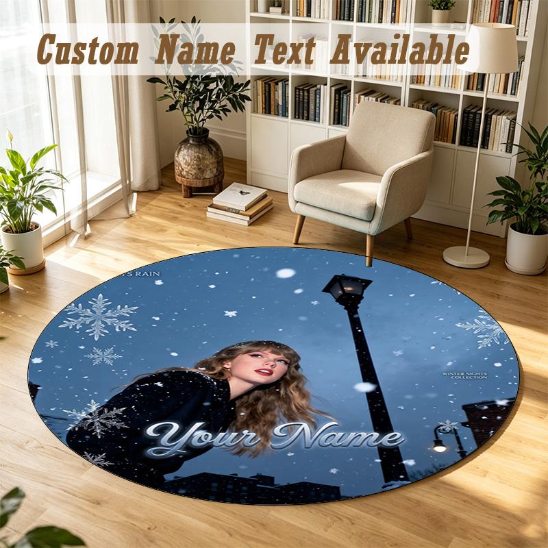 Round Rug Custom NameTaylor Swift Pattern Non Slip Carpet Home Floor Decor