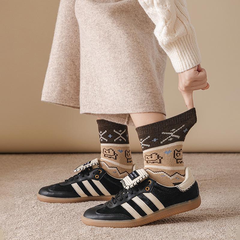 Women's Fair Isle Velvet Mid-Calf Thick Warm Sleep Socks