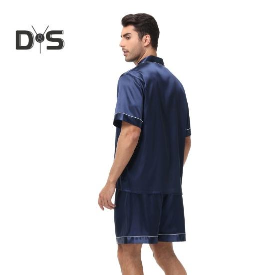 2 Teile/satz Männer Pyjamas Set Revers Kurzarm Einreiher Tops Elastische Taille Shorts Set Einfarbig Satin Nachtwäsche