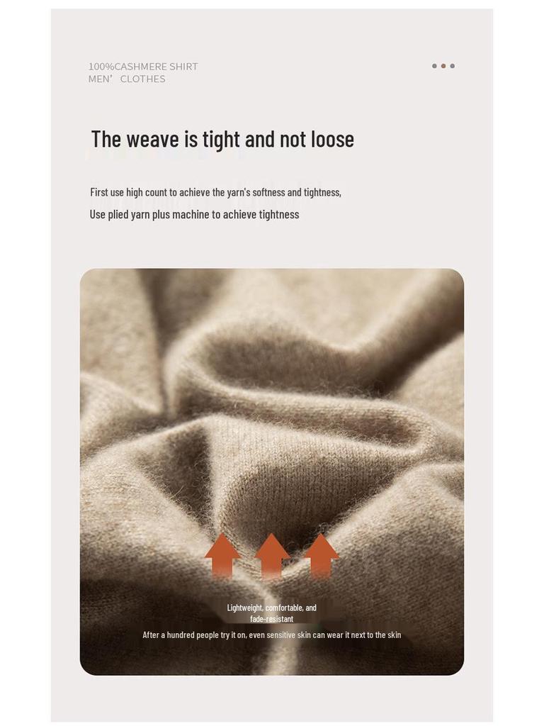 Men's 100% Pure Cashmere Half-High Collar Knit Sweater - Business Casual Long Sleeve Pullover
