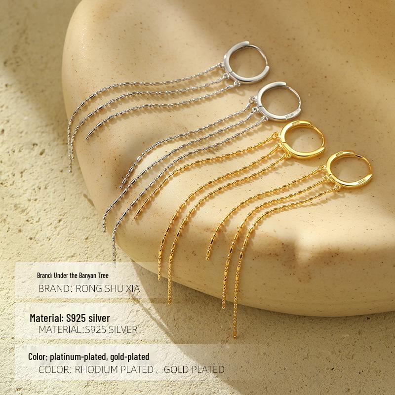 Under the Banyan Tree S925 Silver Elegant Tassel Earrings - Korean Fashion Face-Slimming Style