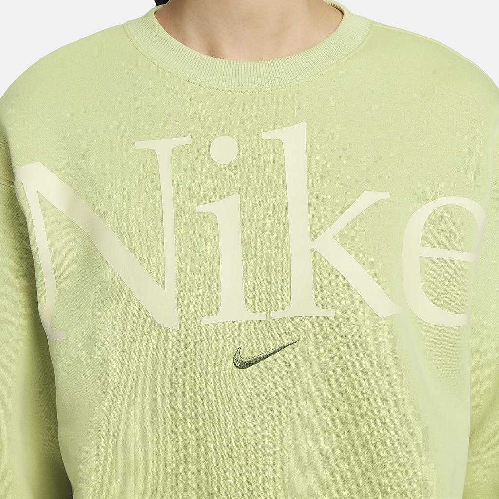 Nike Sportswear Phoenix Fleece Letter Crewneck Pullover Sweatshirt Women Sweatshirt Light-Olive-Green Gray FN3655-371