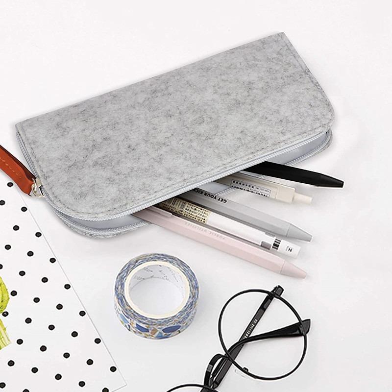 1Pc Large Capacity Felt Pencil Case for Students - Easy Flat Pen Bag Available for Pre- for School