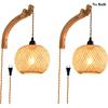 Bamboo Lantern Plug In Wall Sconces Wicker Woven Rattan Wall Light Farmhouse Rustic Wall Sconces for Living Room Bedroom