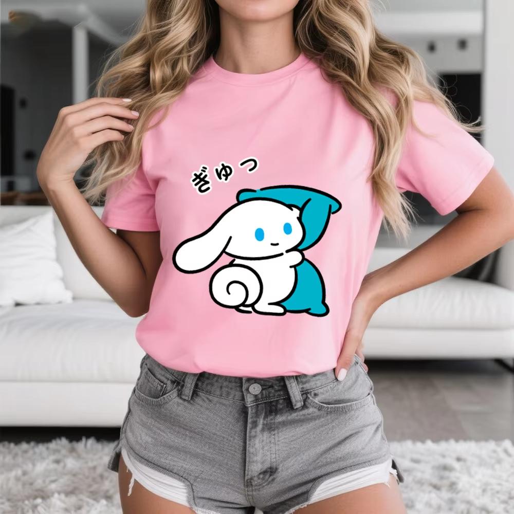 2026 Summer Cinnamoroll Soft Hug Print Casual Cotton T Shirt for Women Comfortable Daily Wear Soft Breathable Top