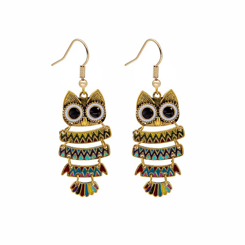 Popular Owlette Colorful Glaze Oil Trendy Hip-hop Hook Earrings