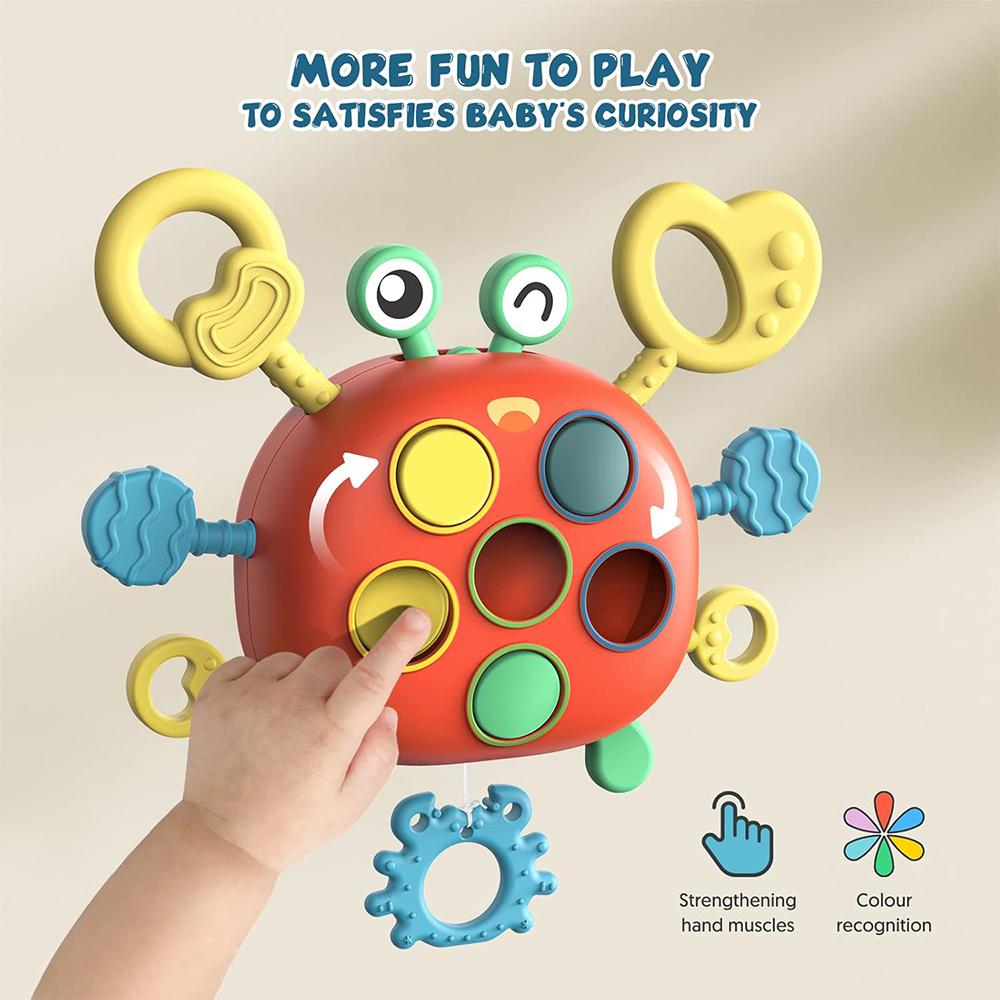 Crab Baby Sensory Montessori Toys Silicone Pull String Toy, Teething Toy, Motor Skill Activity Toys for 1-3 Year Babies