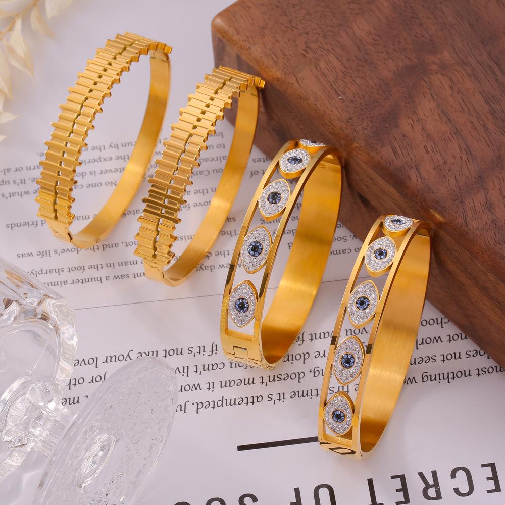 

Devil s Eye Geometric Diamond Bangle: Irregular Texture Titanium Steel Bracelet