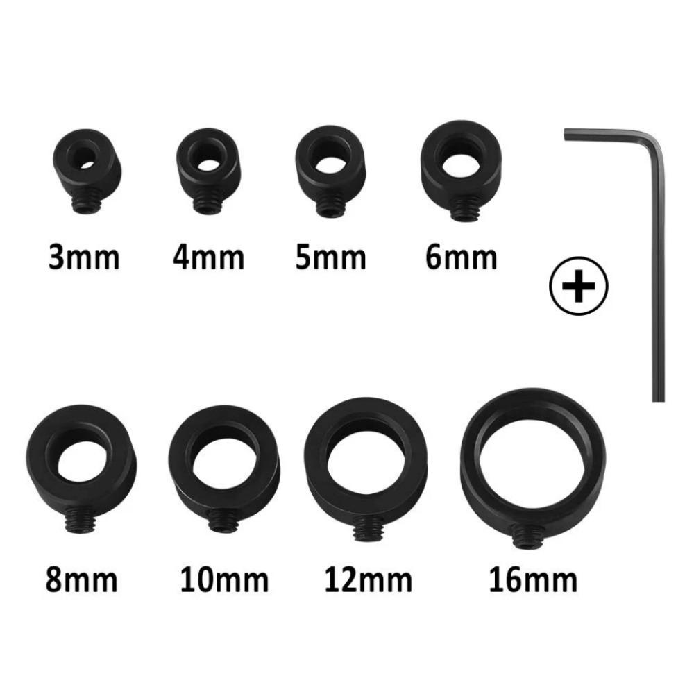

Набор фиксаторов для сверл, стопорное кольцо, ограничитель вала, метрический замок, стальной пресс, регулируемый по глубине позиционер, направляющая для отверстий, столярные инструменты 3-16MM8PCS + wrench