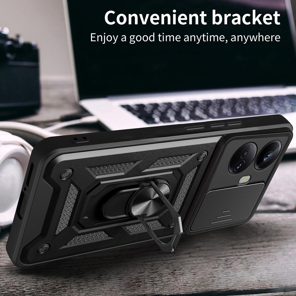 For Realme 10 Pro+ 5G Kickstand Phone Holder Sliding Camera Cover PC+TPU Phone Case