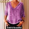 Women's Fashion Casual Solid Color Print Long Sleeve V Neck Blouses & Shirts