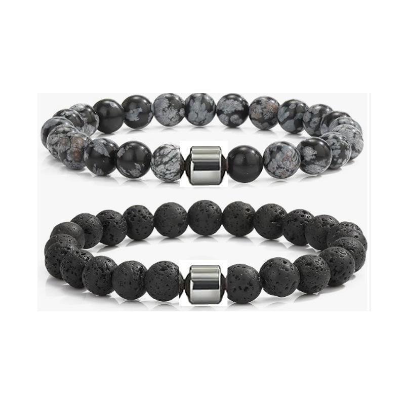 Black Stone Tiger Eye & Map Stone Beaded Magnet Bracelet