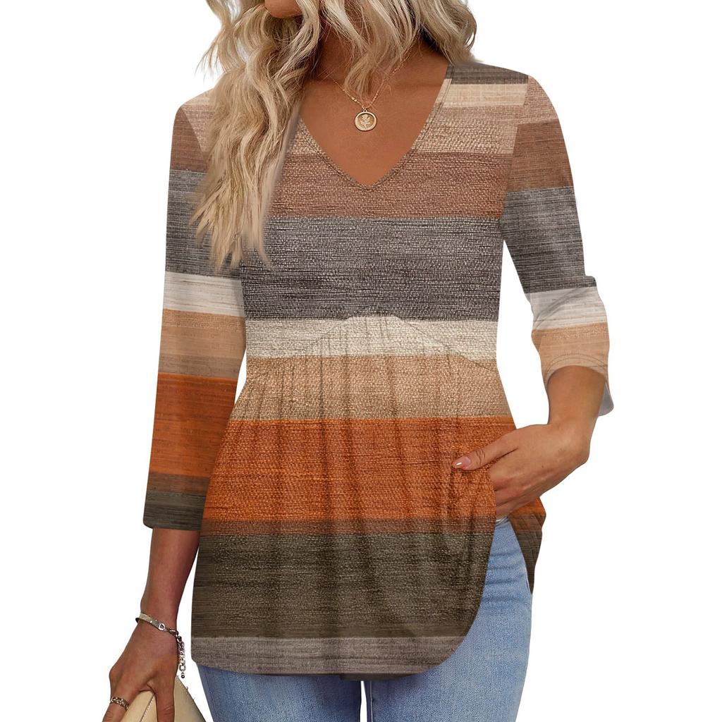 Women's T Shirt Print 3/4 Sleeve Fashion Basic V- Neck Regular Top