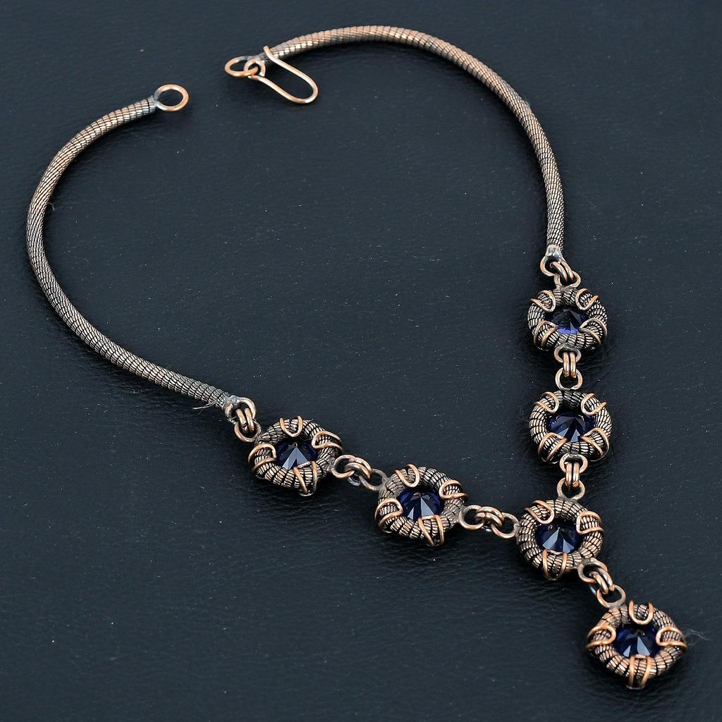 Amethyst Necklace Handmade Jewelry, 999 Copper Wire Wrapped Necklace Designer Gemstone Jewelry Adjustable Chain Necklace Gift For Mom