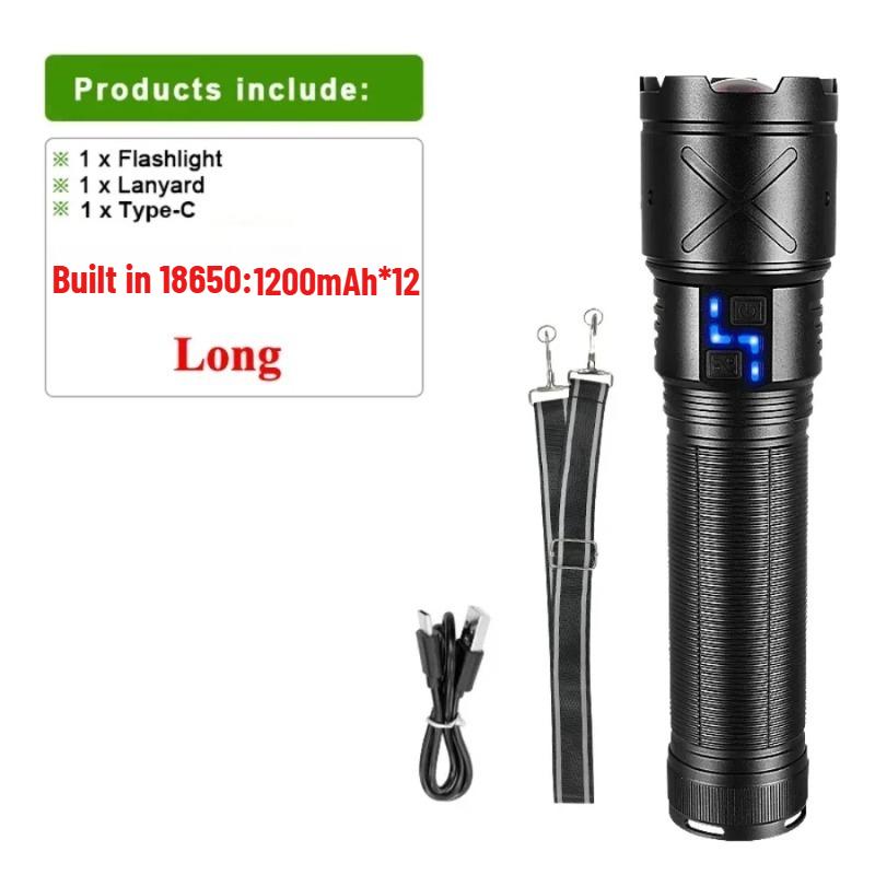 Powerful LED Flashlight Long Range Zoomable Aluminum Alloy Hand Lamp USB Rechargeable Outdoor Work Light for Outdoor Camping