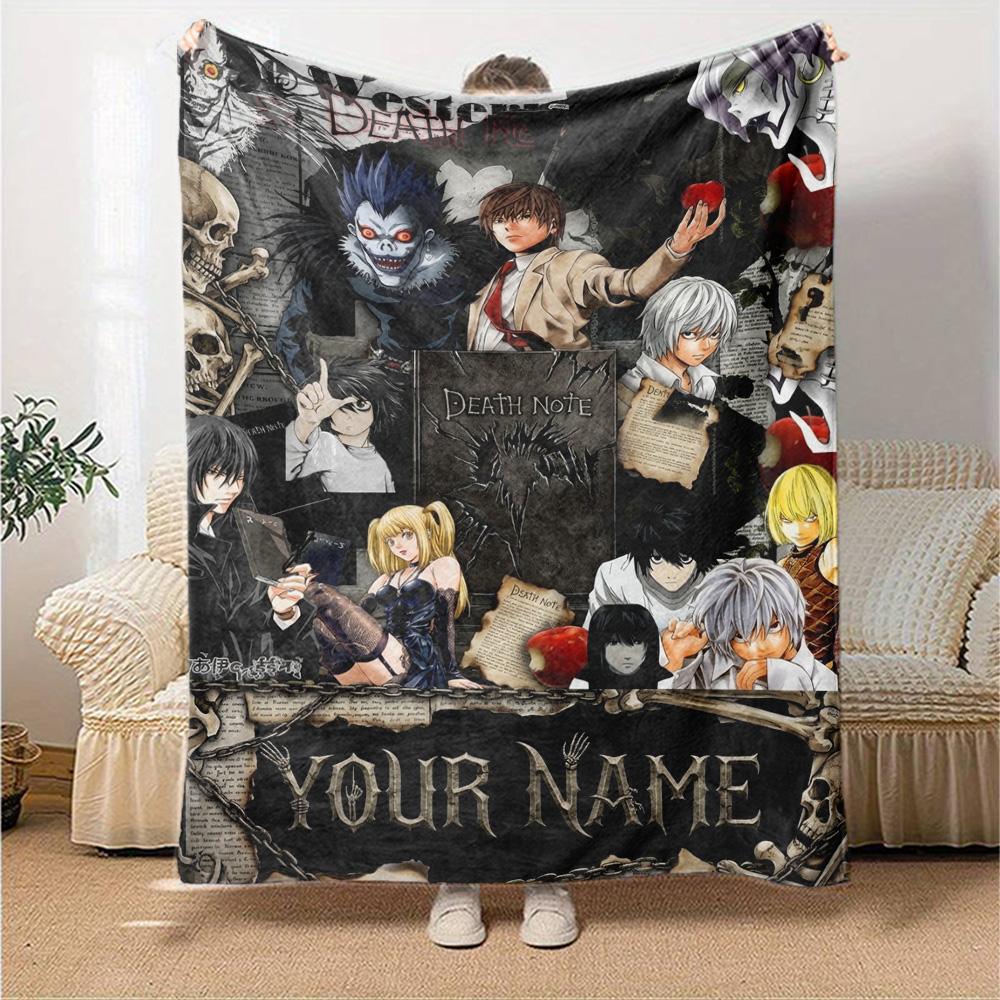 Name Custom Anime Death Note Print Flannel Blanket High Quality Warm Comfortable Cover for All Seasons Perfect for Gifts Home Decor