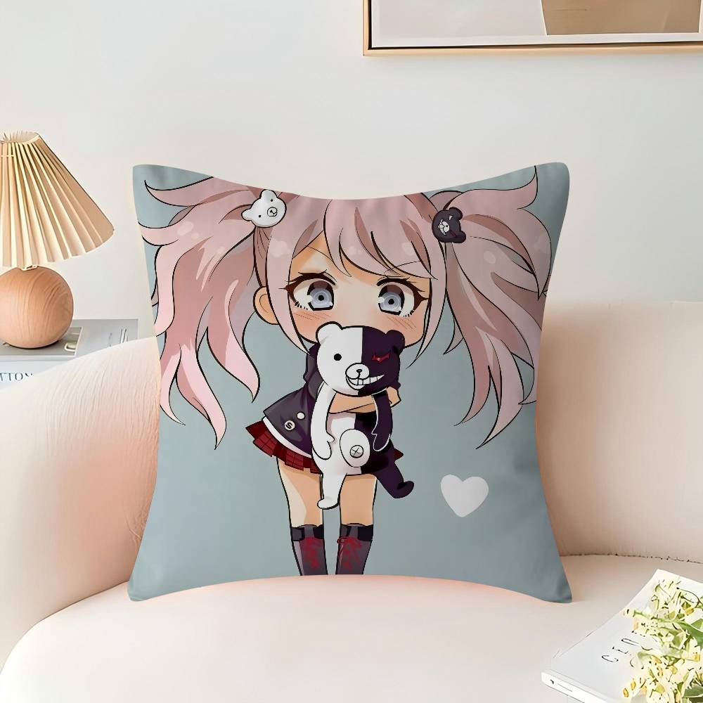 Anime E-Enoshima-Junko Throw Pillow Cover 45x45cm Soft Cozy Decorative Pillowcase Covers With Zipper For Couch Sofa Bedroom