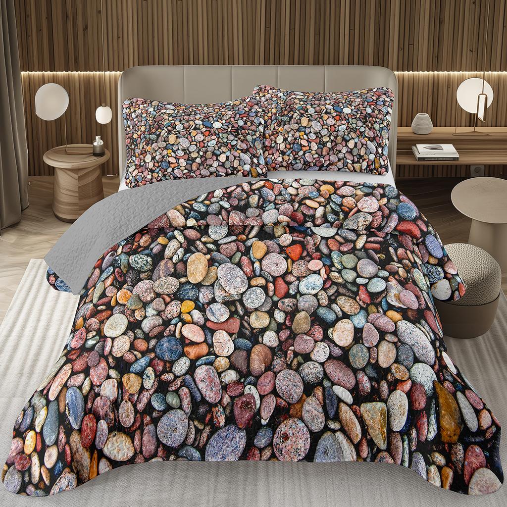 Steinmuster Tagesdecken Queen Abstraktes Marmorierung Überwurf Geometrie Bettwäscheset Für Jungen Mädchen Wendbar Gesteppte Tagesdecke Bezug