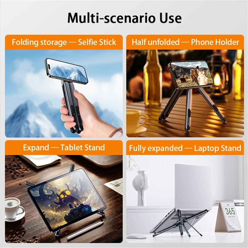 Multifunktionaler magnetischer Handyhalter Handheld Selfie-Stick Faltbares Stativ Tragbarer Schreibtischständer für iPhone 17 Pro Max iPad Tablet Laptop