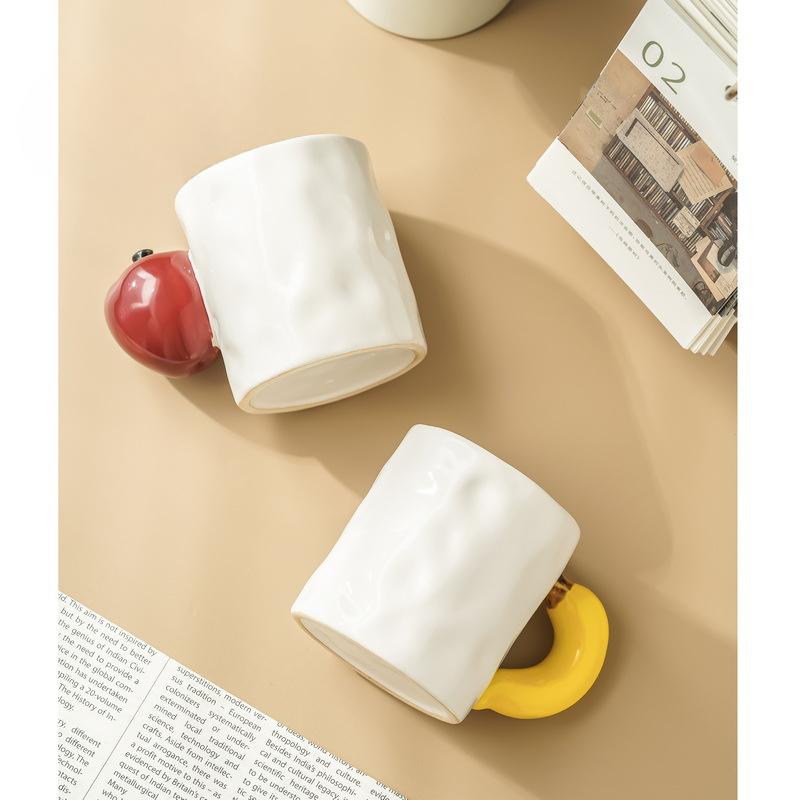 Creative Fun Apple Banana Mug Ceramic Coffee Cup Hand Painted Cup Milk Cup Underglaze Colored Couple Pair Cup