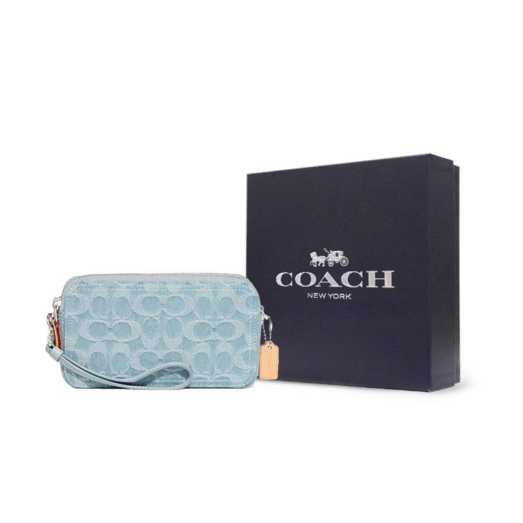 Coach Kira 19 Solid Color Letter Logo Zipper Classic Print Fabric Camera Bag Clutch Shoulder Crossbody Bag Small Women bags Blue CK010-LHPBU