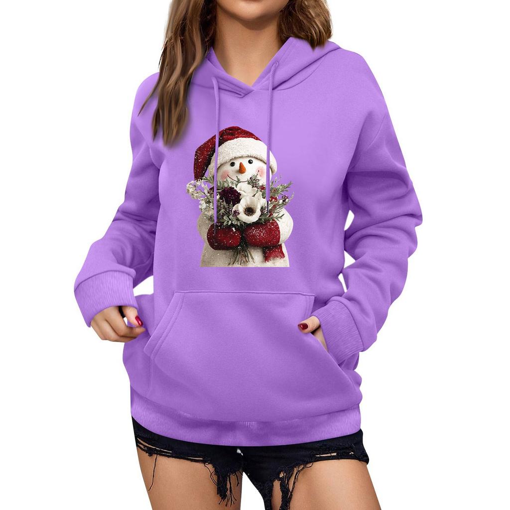 Women's Winter Christmas Printed Pullover Hooded Sweatshirt Fleece Long Sleeve Sweatshirt