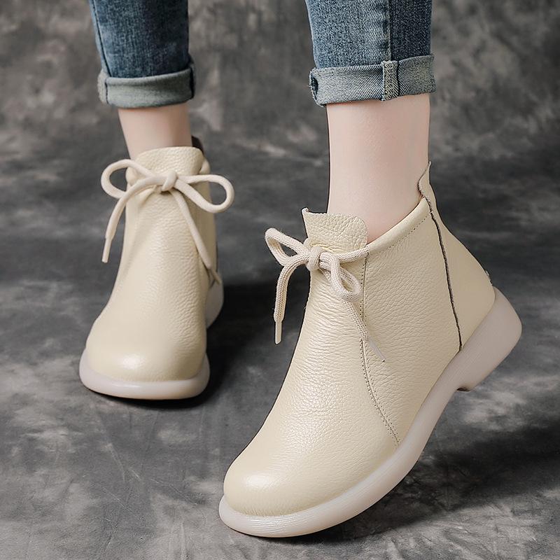 Women's Retro Cowhide Ankle Boots: Chunky Heel, Thick Sole, Genuine Leather, Plus Velvet, Winter Design