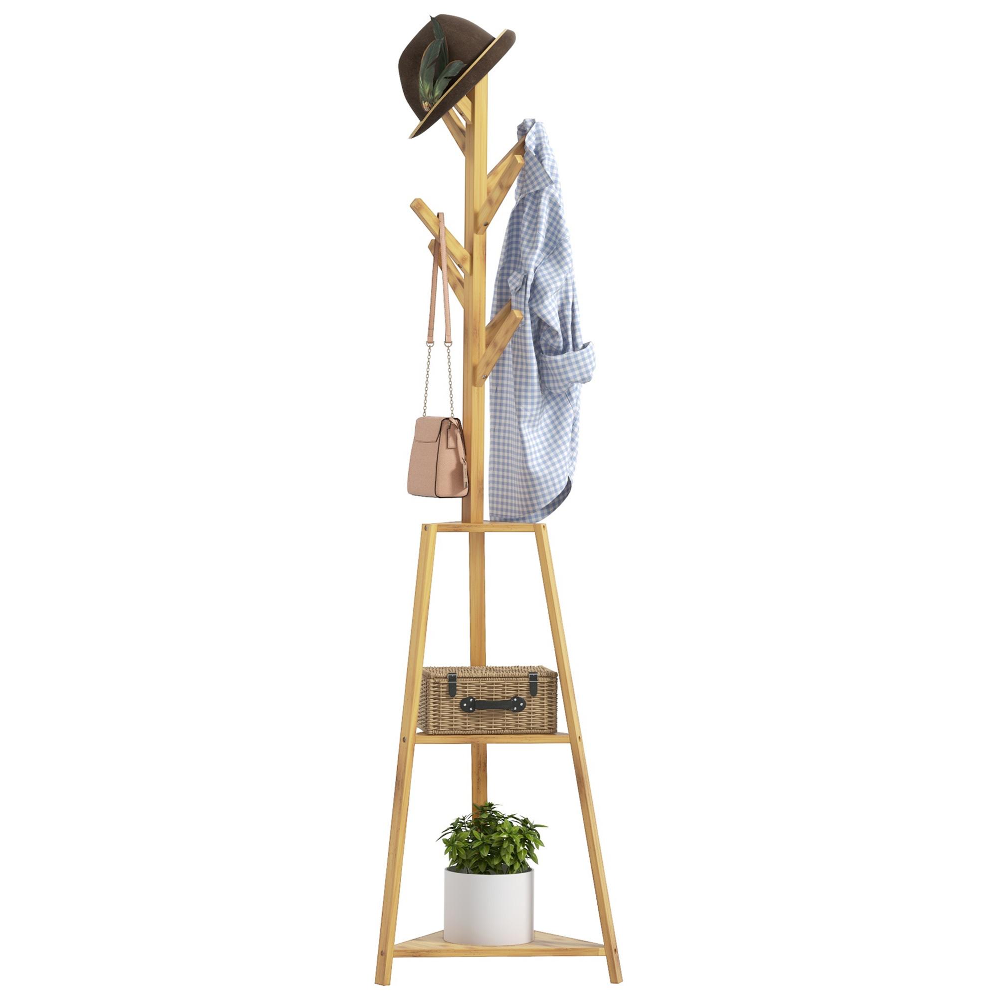 Freestanding Bamboo Wood Coat Rack Clothes