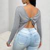2026 European and American Crew Neck Long-Sleeve T-Shirt Autumn/Winter New Backless Sexy Top