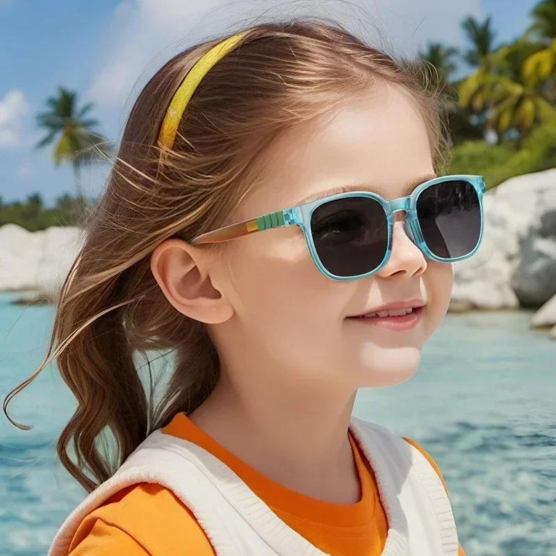 Fashion Kids TR90 Square Sunglasses Contrasting Colours Jelly Colorful Frame Polarized Lens UV400 Boys Girls Age 3-12