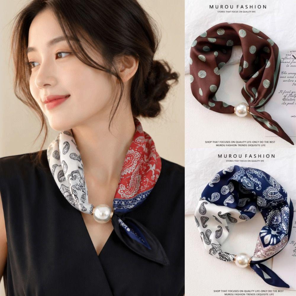 Printed Neck Scarf Breathable Magnetic Snap Scarf New Silk Scarf for Neck Wrap