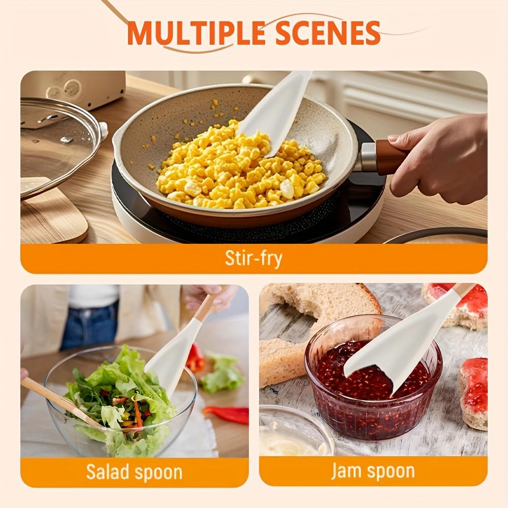 1pc Multifunction Spoon with wooden handle-Durable-Great for Both Cooking and Serving, Safe for Nonstick Cooking Surfaces