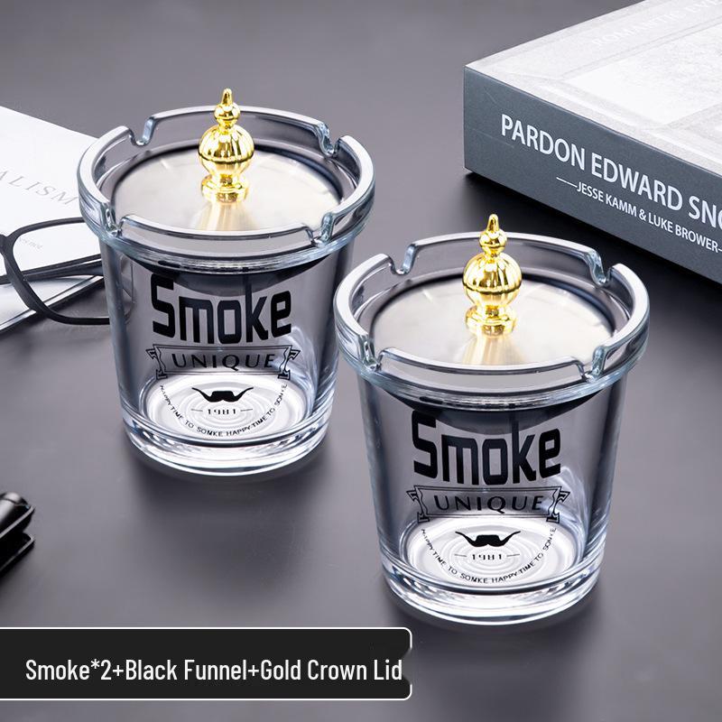Luxury Windproof Glass Ashtray with Lid for Home and Office