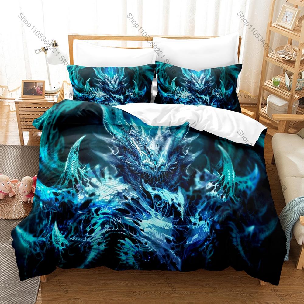Demon Monster Skull Flame Dark Gothic Horror Fantasy Creature HD Print Bedding Set Duvet Cover 2 Pillowcases Gothic Horror Decor